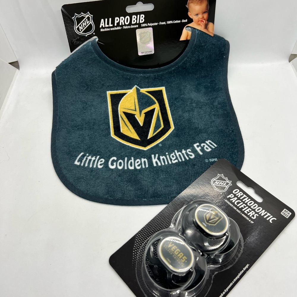 Vegas Golden Knights Baby Bib and Pacifiers Lot NHL NWT